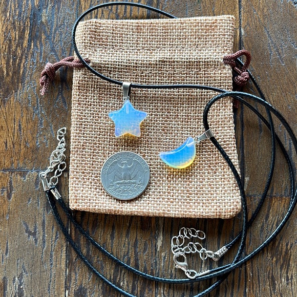 Opalite Moon Necklace Opalite Star Necklace Couple Matching Crystal Necklaces - Picture 3 of 3